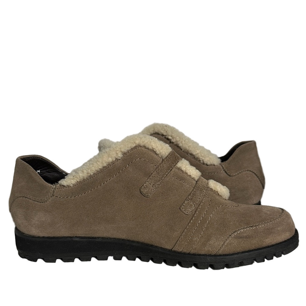 Stuart Weitzman Shearling Buckle Suede Sneakers – Taupe – Size 9 - Picture 5 of 13
